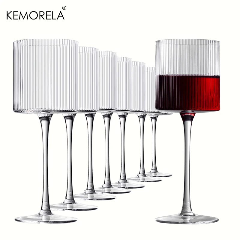 8PCS French Vertical lines Champagne Glasses Home Glass Goblets High-end Red Wine Glasses White Wine Glasses Cocktail Glasses