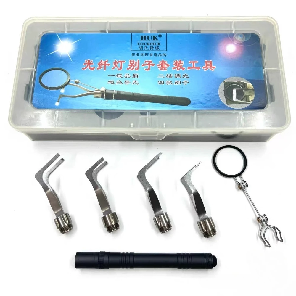 HUK Fiber Optic Lamp Y Gear With Light Holder Set With Magnifying Glass Stainless Steel Locksmith Tool For Car Locks