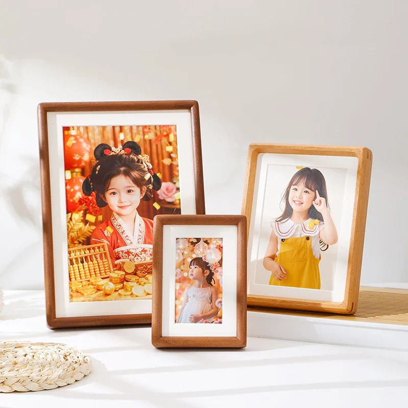 Solid Wood Round Corner Photo Frame Walnut Family Display Frame for Pictures Durable Wooden Picture Frame for Home Decor