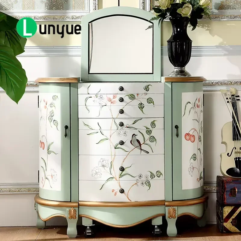 American Pastoral Modern LED Dressing Table with Multifunctional Folding Makeup Mirror Simple Storage Bedroom Vanity
