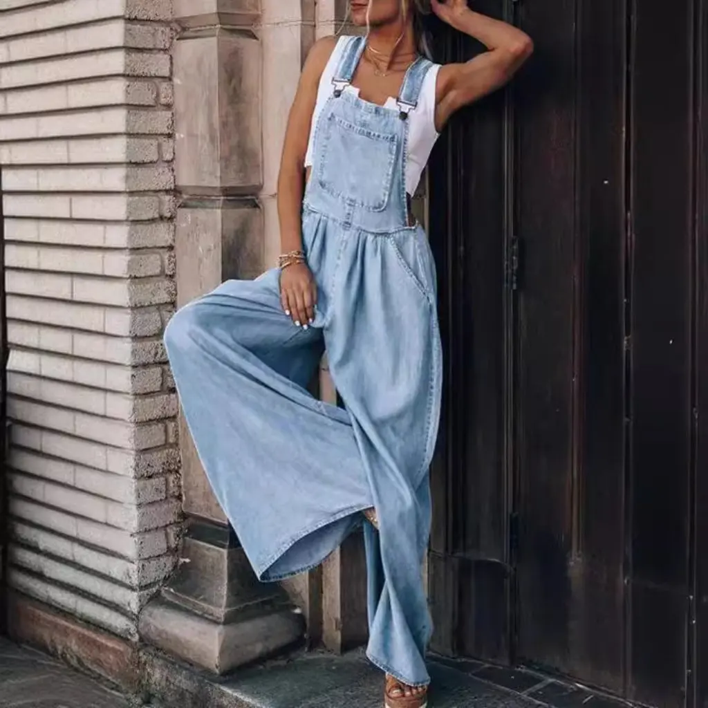 

Women's Loose Denim Overalls Summer New Style with Side Pockets Sleeveless Design by