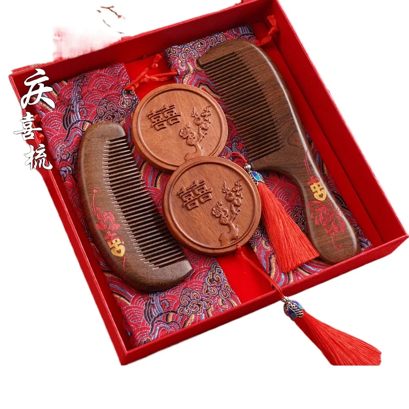 Painted Happy Characters Sandalwood Comb Moon massage tool Handle Comb
