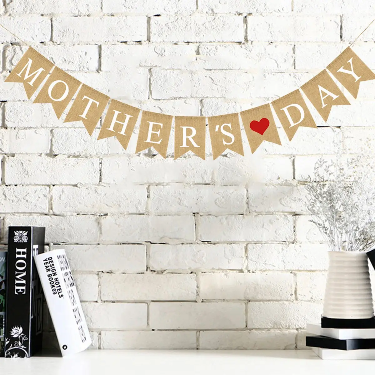 

Mother'S Day Letters Bunting Banner Red Heart Burlap Linen Swallowtail Hanging Decorative Pull Flag Party Supplies Outdoor