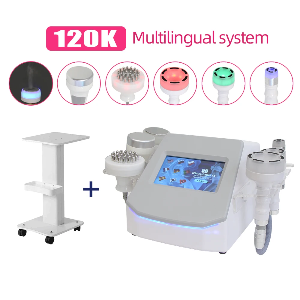 120K Cavitation Slimming Machine 5D Ultrasonic Vacuum Weight Loss Body Sculpting Skin Tightening Facial Beauty Device Trolley