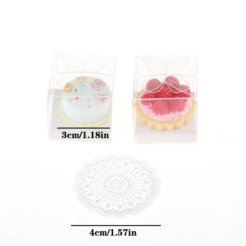 Miniatura Bolo De Aniversário De Morango Com Caixa De Embalagem Transparente, Decoração De Boneca, Modelo De Cozinha, Toy Doll, Acessórios Da Casa, 1:12, 1Pc