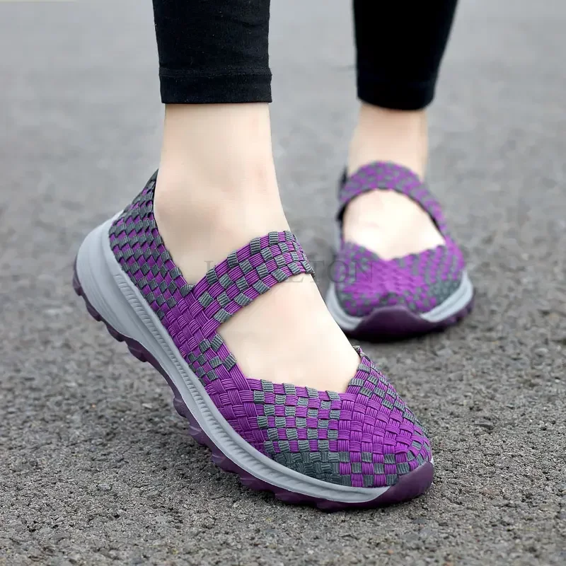 Women Sandals Handmade Woven Flat Shoes Woman Summer Fashion Breathable Casual Slip-On Colorful Female Footwear Loafers