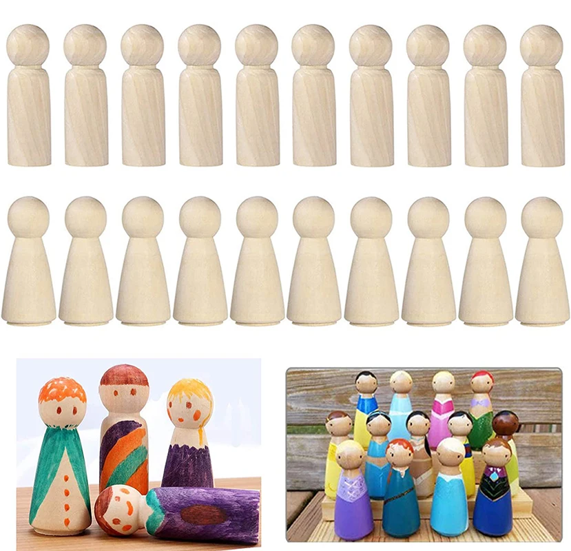 2/5/10Pcs Wooden Peg Dolls Natural Unfinished Wooden Dolls Figures Boy Girl Dolls For DIY Art Crafts Kids Painting Decoration