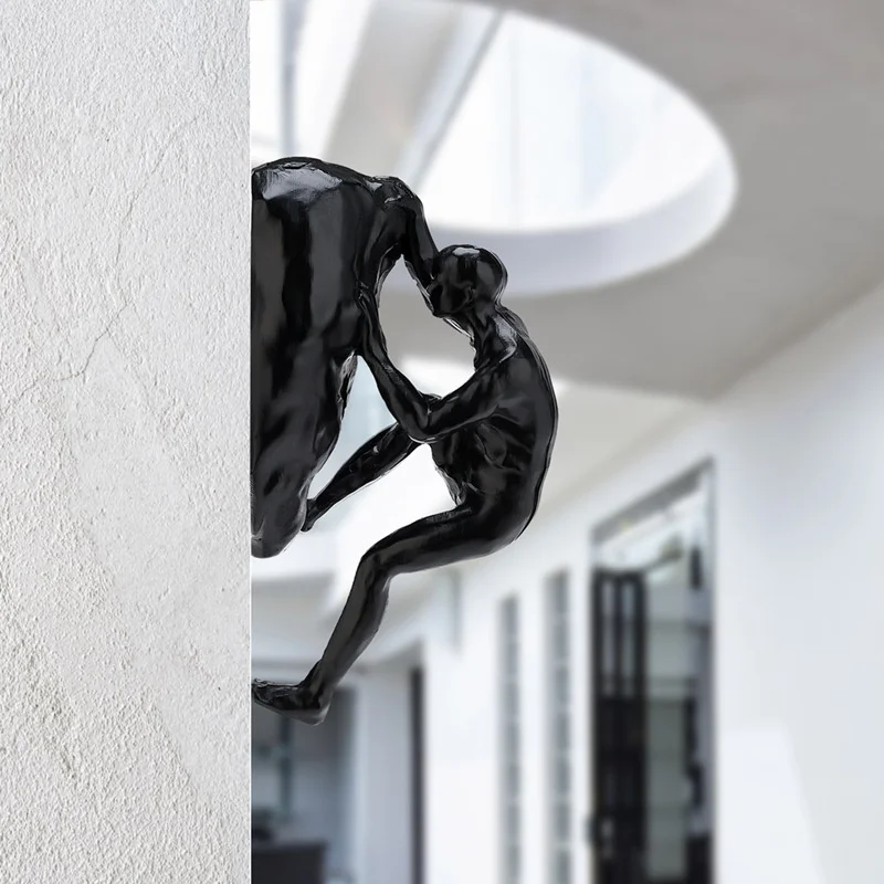 Colgante de pared de alambre de hierro para hombre, estatua creativa abstracta de resina, escalada en roca, estatua de decoración, personas