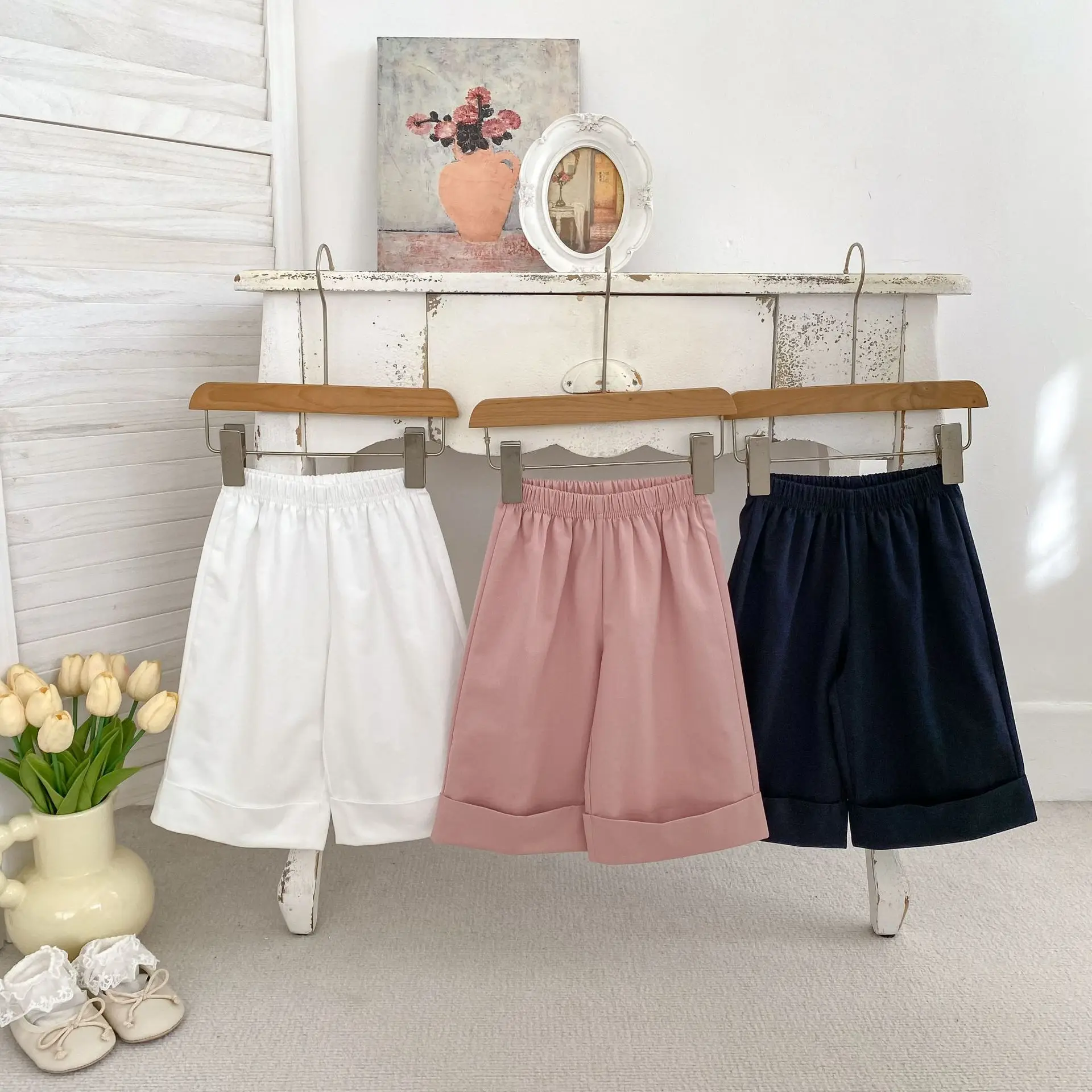 2026 New Girls' Pants Summer Stylish Loose Straight Leg Pants Versatile Thin Solid Color Casual Pants Wide Leg