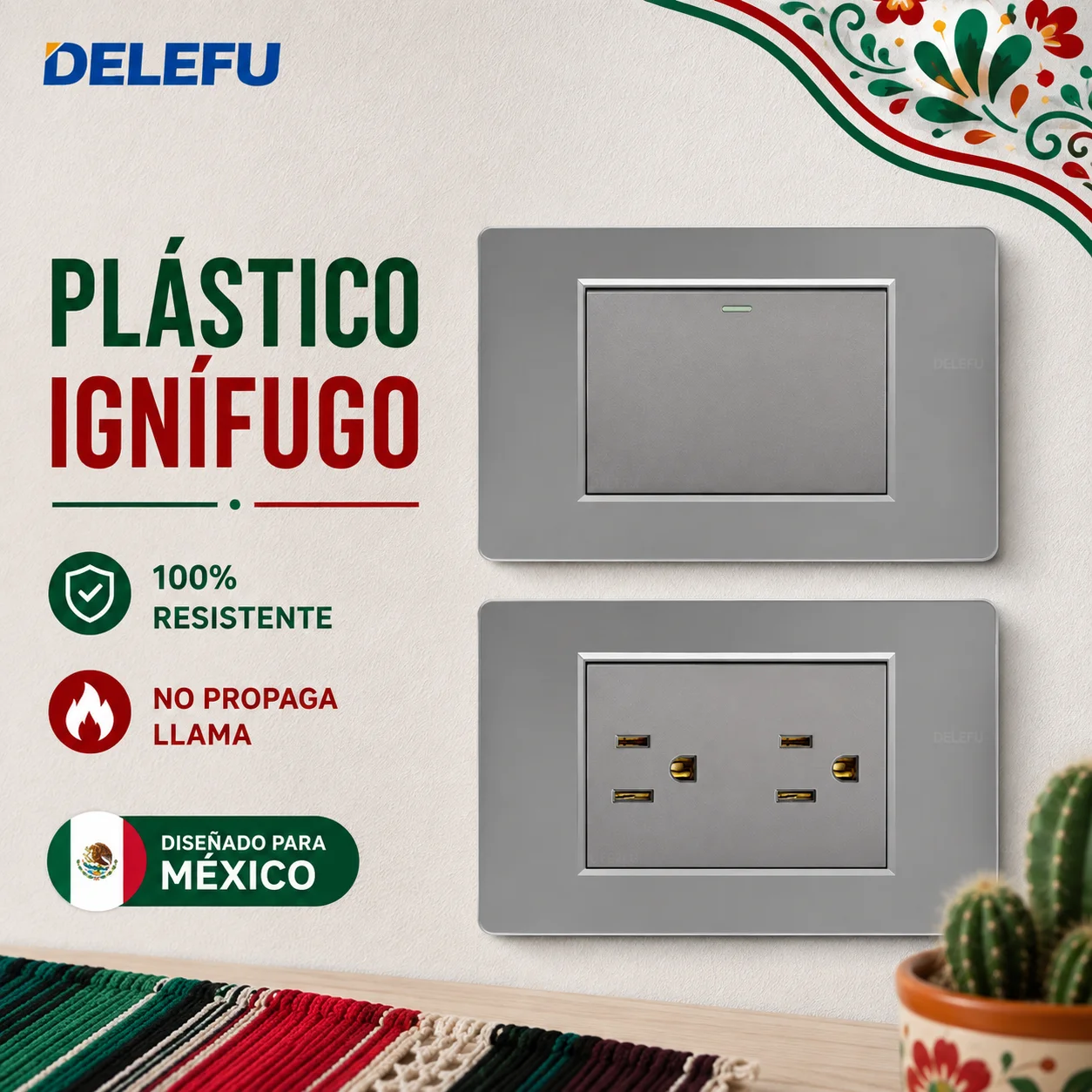 DELEFU Grey PC Wall Outlet Switch 118mm US Receptacle USB Type C Quick Charge Data Phone Port CAT5 CAT6 for Mexico