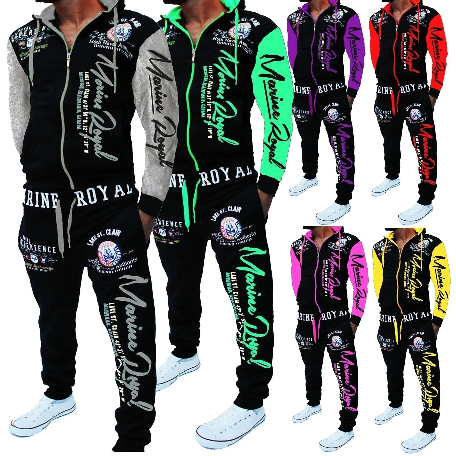 Free Shipping Men Women Letter Print Hoodie Zipper Sweatshirt Pants Set Tracksuit Sportswear Couple Outfits Hip Hop 2 Piece Set