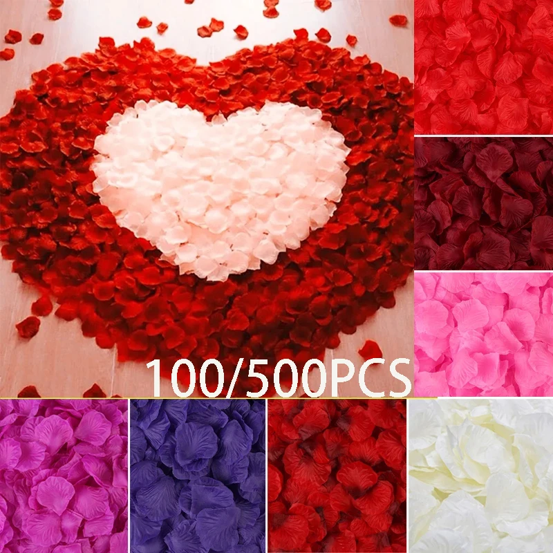 100/500PCS Artificial Rose Petals Colorful Romantic Wedding  Anniversary Silk Rose Flower for Wedding Decoration Roses Supplies