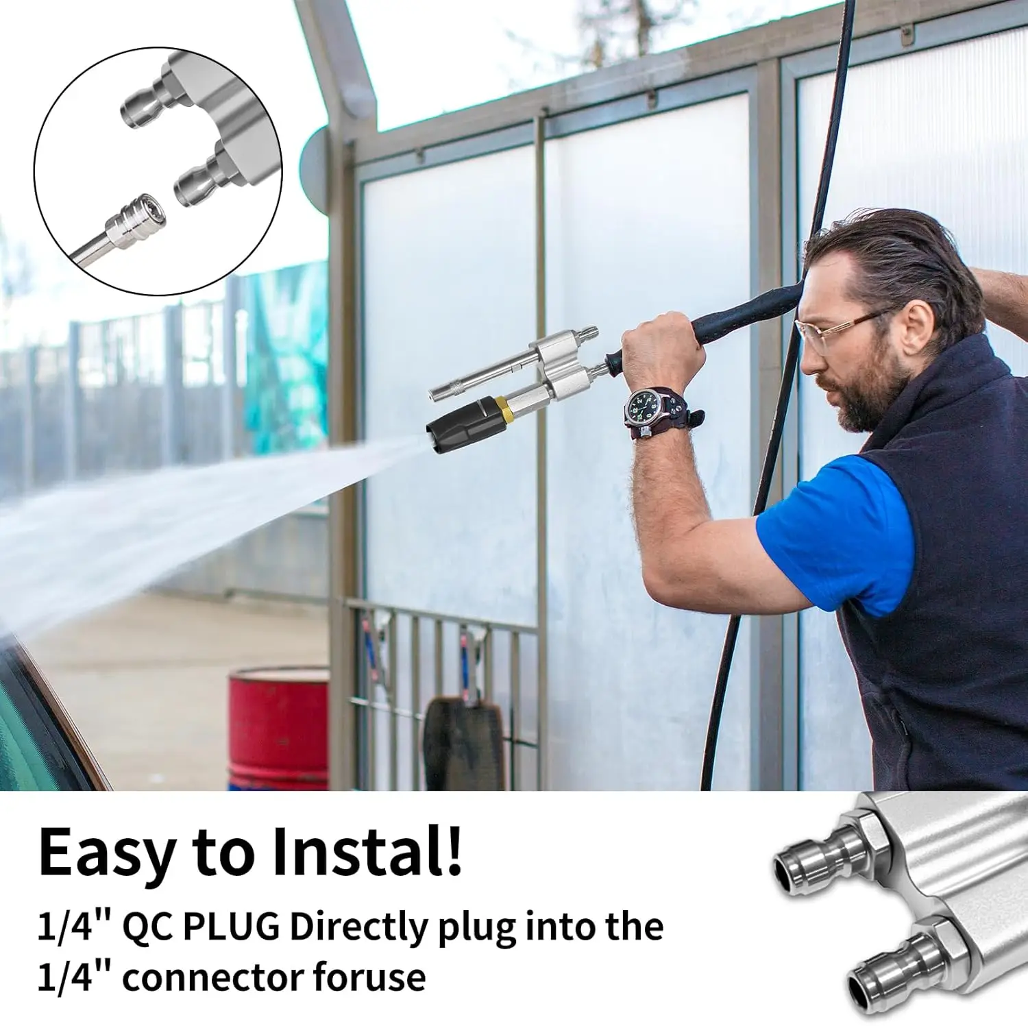 فوهة مطلق النار M5 2 في 1 فوهة غسيل ناعمة قابلة للتعديل لغسالة الضغط 3-7 GPM، توصيل سريع 1/4 بوصة، 0-60 ° نمط الرش #3