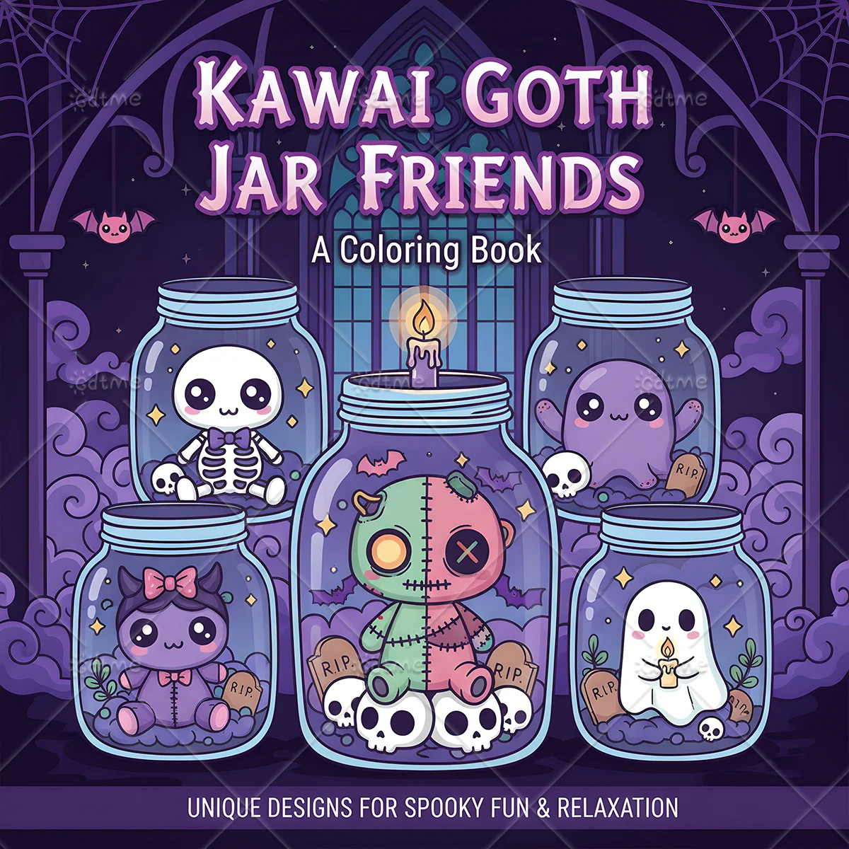 Kawaii Goth Adult Coloring Book - Relaxing Bold Easy Patterns, Anti-Stress Art Therapy Drawing Book for Pastel Goth Lovers