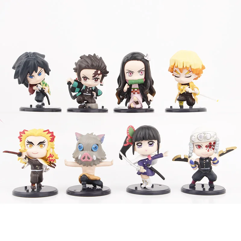 

8pcs/set Version of Ghost Slayer Blade Figure Ornament Your Bean Charcoal Jiro Animation Peripheral Car Ornament PVC Doll Figure
