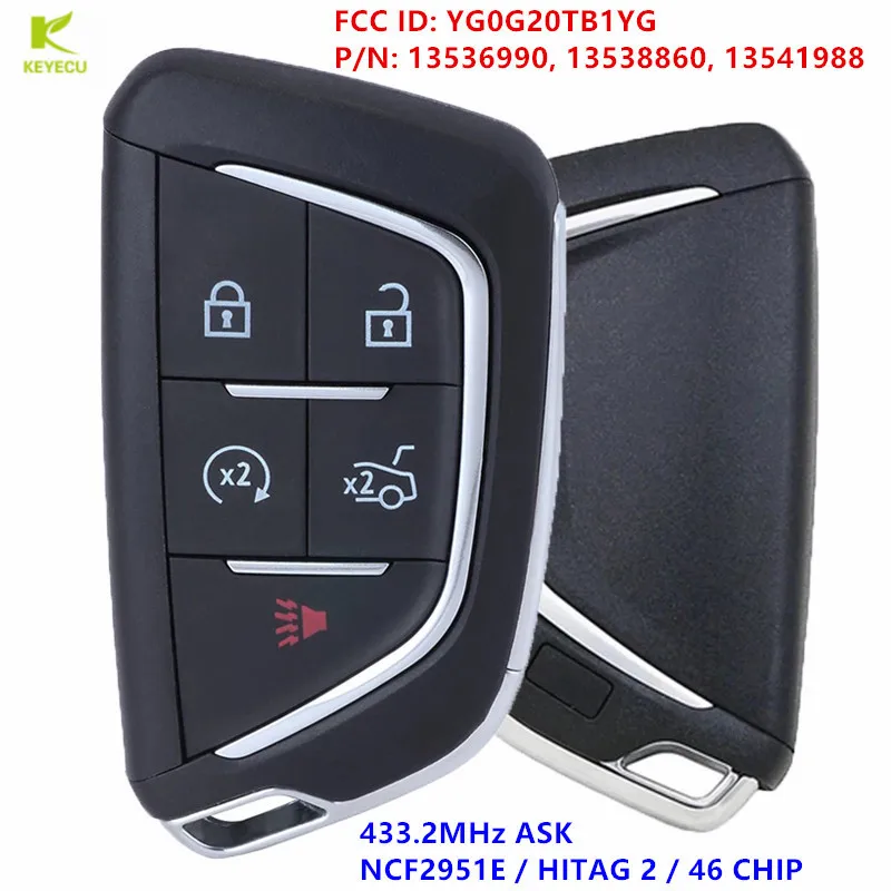 KEYECU Replacement Smart Remote Key FOB 5 Button 433.2MHz for Cadillac CT4 CT5 2020 2021 2022 FCC ID: YG0G20TB1YG