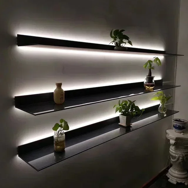 

Wall Mounted Led Storage,Shelves with Led Light Holder Minimalism Decoration, Alluminium Wall Shelf Bookcase Wall Shelf