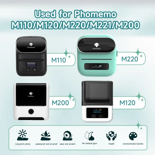 Imagen 2 del producto Papel Phomemo, etiquetas térmicas multiusos para impresora de etiquetas M110 M200 M220, papel adhesivo cuadrado redondo, papel adhesivo imprimible