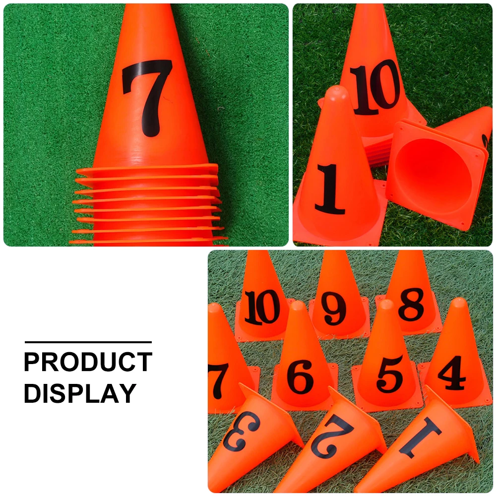

10 pcs Marker Cones Set Bright Orange Black PE Material Sports Training Football Basketball Tennis Marker Bucket Sign Cones