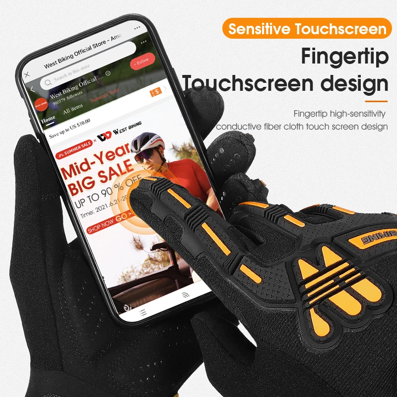 WEST BIKING Cycling Gloves Full Finger Velvet Protective Touchscreen Motorcycle Gloves Anti-sweat Shockproof Sport Gear