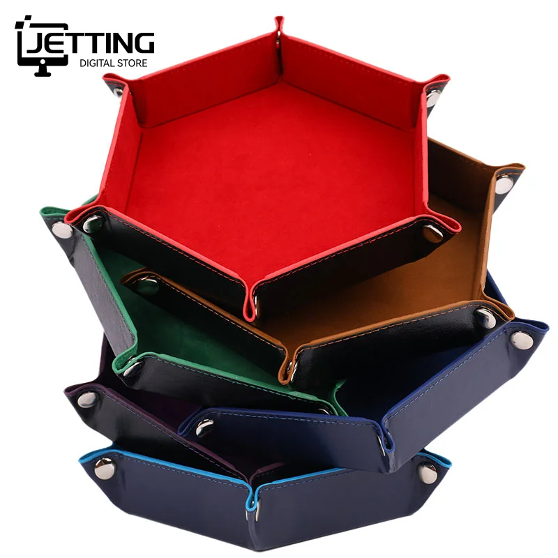 1pc Foldable Dice Trays Hexagonal Dice Tray and Miscellaneous Storage Box Board Game Dice Tray Accessories PU Leather Dice Tower