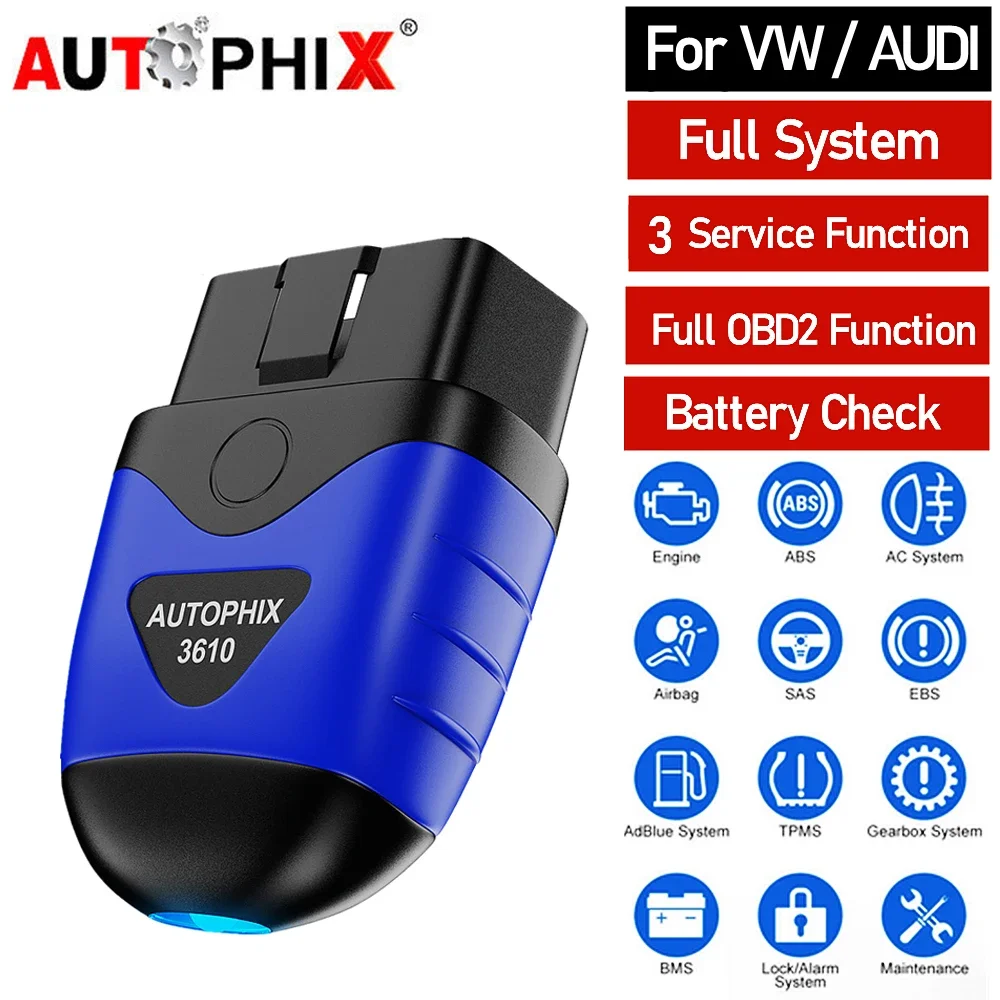 AUTOPHIX 3610 Bluetooth Diagnostic Tool for VAG VW Audi Skoda SEAT 12V Cars Full-System OBD2 Scanner Code Reader ABS SRS EPB