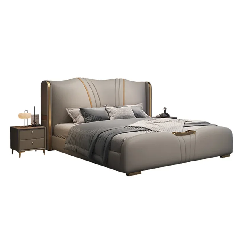 

Italian light luxury leather bed 1.8 meters master bedroom double bed, household high box storage