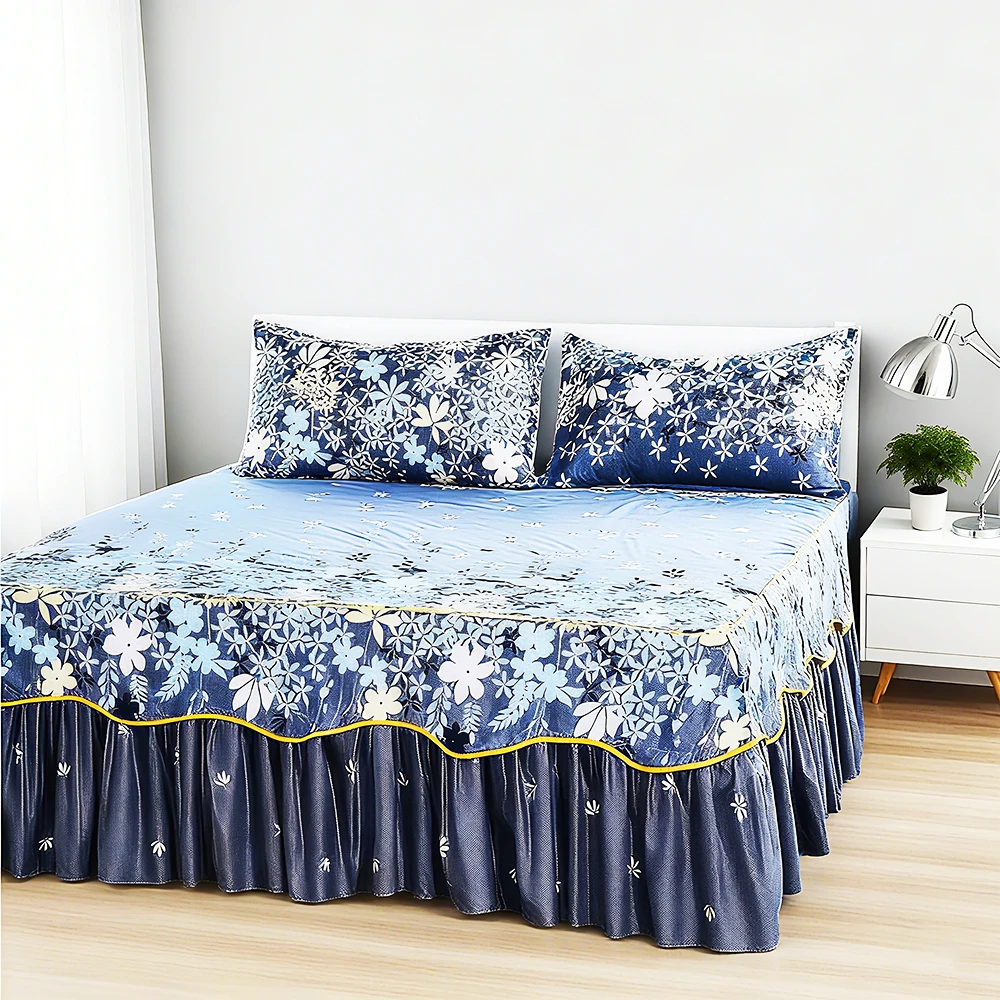 

Bed Sheets Home Bedding Non-Slip Floral Print Soft Bedspread For King/Queen Size 1PCS