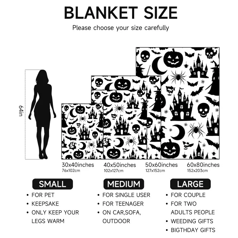 قطعة واحدة من بطانية الفانيلا باللونين الأبيض والأسود بطابع الهالوين، ناعمة، مناسبة للأريكة والسرير والمكتب والاستخدام لجميع المواسم. #6