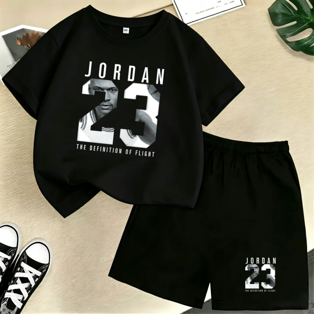 Kids New Pattern T-shirt Summer Basketball Letter No.23 Print Boy Girl 3-12Yrs Short-sleeved+Shorts 2P Casual Fashion Sports Set