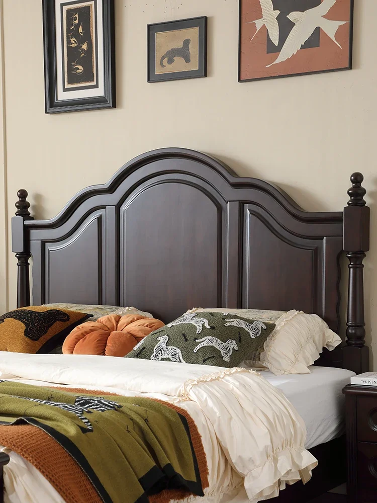 American solid wood bed queen bed simple 1.8 meters double master bedroom 2 meters French retro black walnut dovetail silent