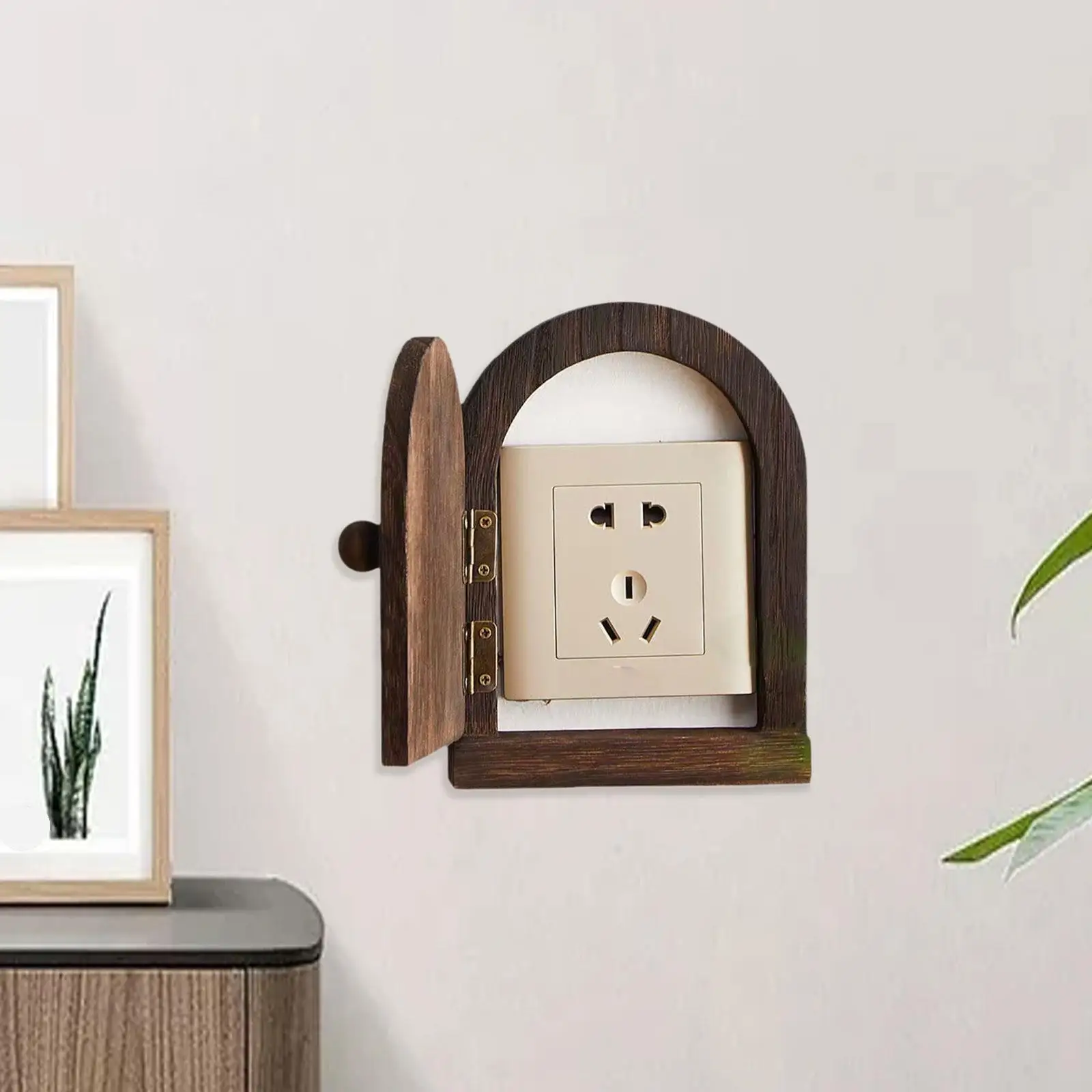 Outlet Cover Wall Art Wooden Door Design Receptacle Plate Protector Switch Frame Dustproof Decor for Nursery Home Safety Install