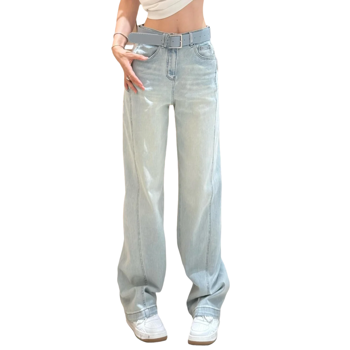 

Customizable Retro Scimitar Pants for Women High Waist Loose Wide-leg Jeans Fashionable Versatile Denim Breathable Washed Casual