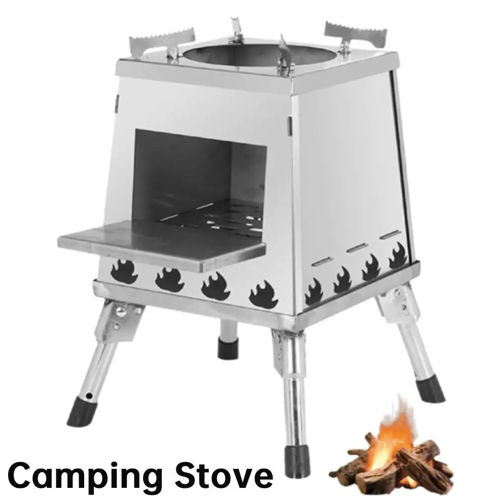 Outdoor Camping Stove Height Adjustable Compact Folding Wood Stove Camping Rocket Furnace Burner for Cooking Picnic ﻿BBQ Tool