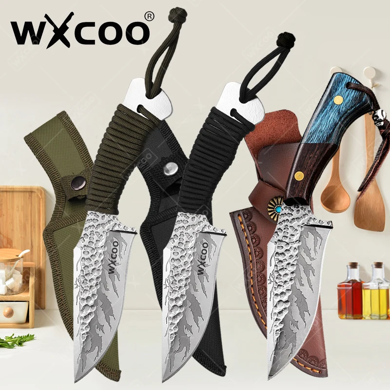 WXCOO Handgefertigtes geschmiedetes Ausbeinmesser aus Edelstahl, Metzgermesser, Fleischbeil, Obst, Fisch, Schneidmesser, Utility-Kochutensilien