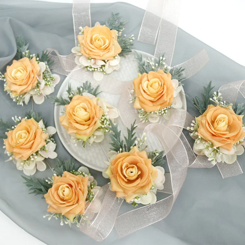 Orange Artifical Flowers Roses Marriage Boutonnieres Man Brooch Witness Wedding Accessories buttonholes wedding