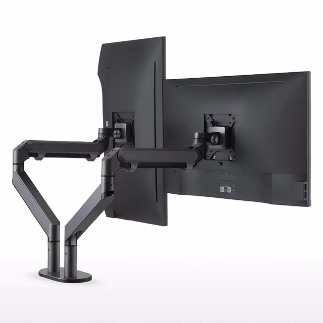 Dual Arm Monitor Desktop Mount Stand Full Motion Aluminum 17-32 Inch Computer Holder Gas Spring  Load 2-8kgs Each