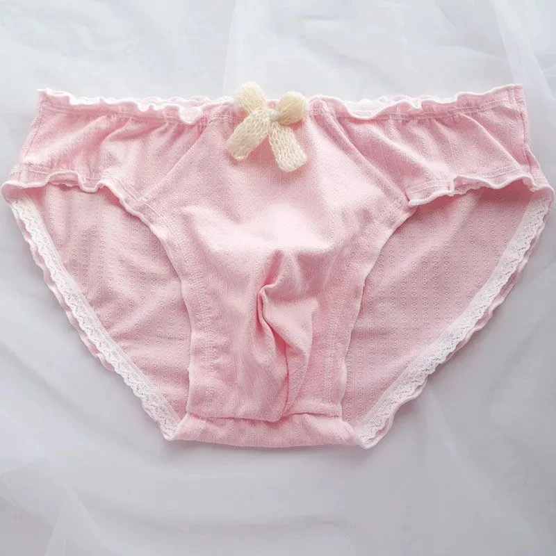Man's Sexy Lace Briefs  Bowtie Half Sheer Sexy Cute Sweet BF Panty Live Show Dance Harajuku