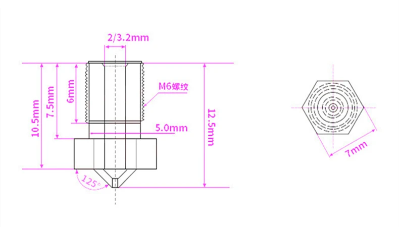 5 oder 10 Stück E3DV6 Gewindedüse aus Messing 0,2 0,3 0,4 0,5 0,6 0,8 1,0mm für Extruder V5 V6 Anycubic I3 Mega Chiron Kobra Hotend – Detail 3