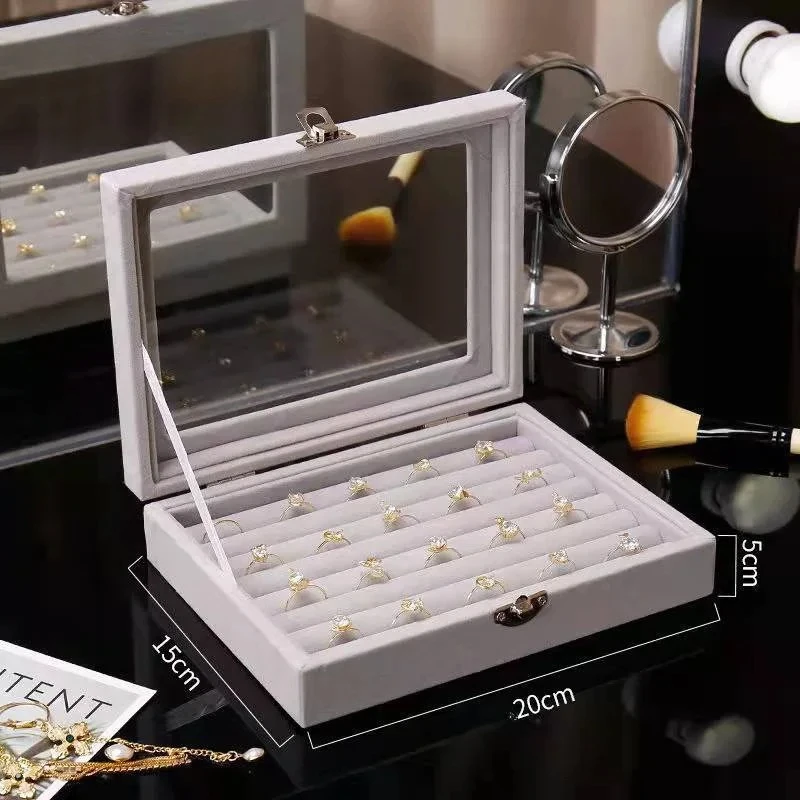 1 قطعة صندوق تخزين المجوهرات المغطاة بالجملة منظم عرض المجوهرات المنزلية مع قلادة وحجرة حلقة