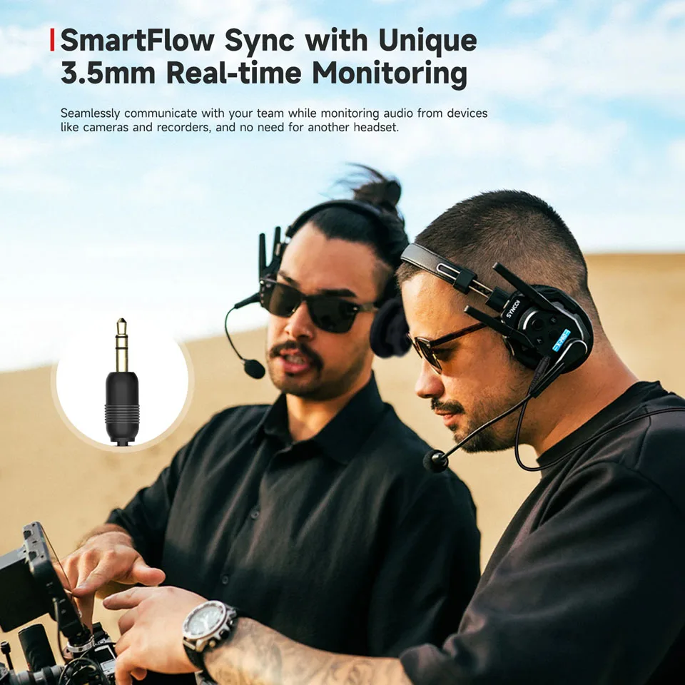 Synco Xtalk Xmax Series ثنائي الميكروفون AI إلغاء الضوضاء مزدوج مع نظام اتصال داخلي لاسلكي للمراقبة في الوقت الحقيقي 3.5 ملم