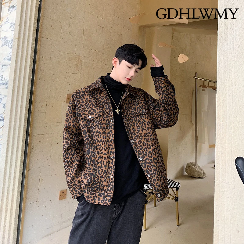 

GDHLWMY Autumn and winter personalized leopard print mink fur reversible thick collar short men's jacket overcoat