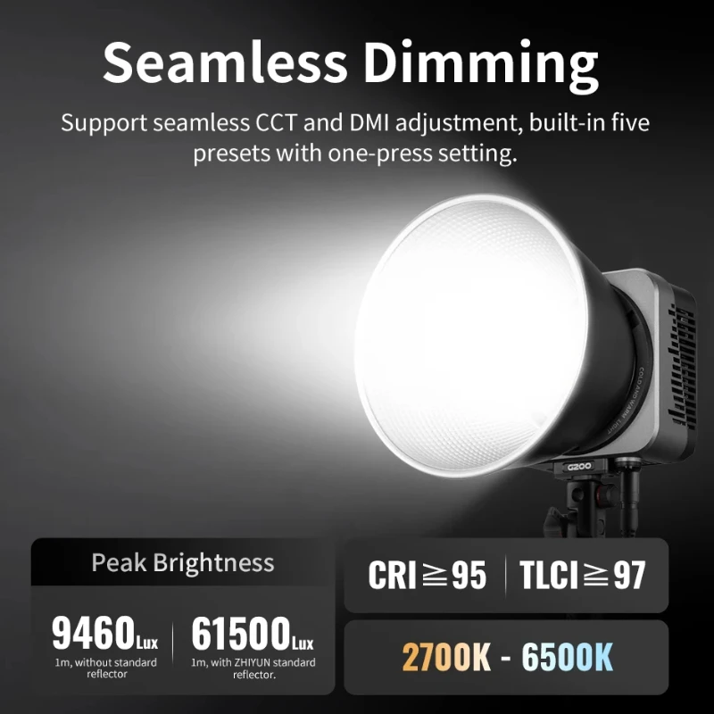 ZHIYUN MOLUS G200 200W COB LED Light 300W Bi-Color 2700K-6500K Photography Lighting APP Control for Photo Camera Studio