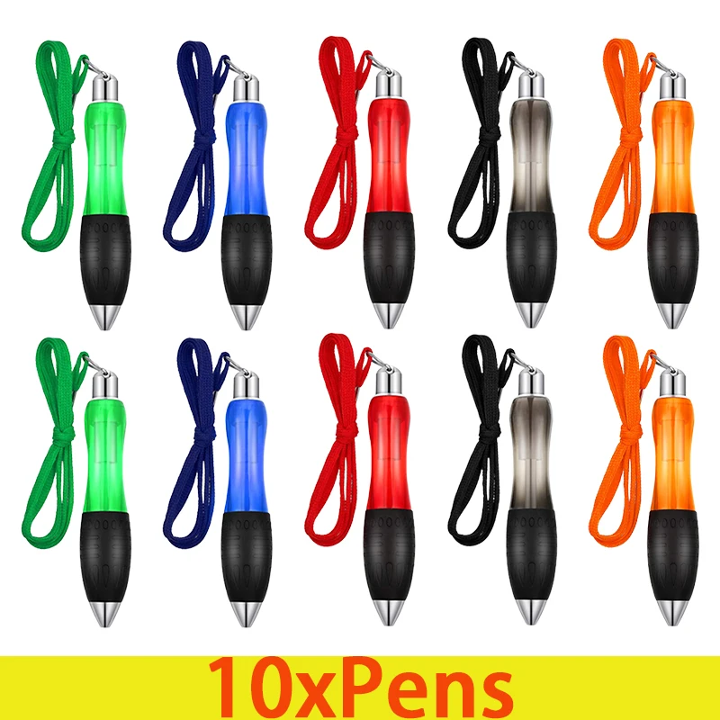 

10Pcs Colorful Round Ballpoint Pens With Hanging Rope Students Use Short Press Pen Fat Retractable Atom-shaped Round