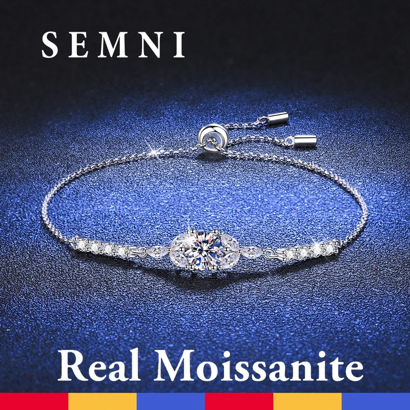 

SEMNI 1.0ct Moissanite бриллиантовый очаровательный браслет Платиновое покрытие для женщин и девушек ForeverLove подарок на день рождения GRA сертифицировано неизменно