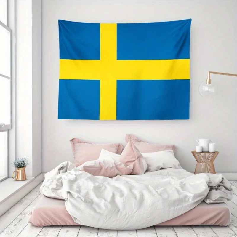 Customize 1pc Vibrant Swedish Flag Tapestry - Durable, Fade-Resistant Polyester Wall Hanging with Cross Design, Blue & Yellow St view 3