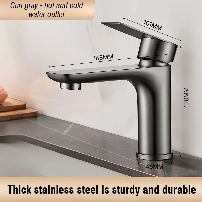 Gun Grey Extended Spout Stainless Steel Brushed Faucet for Hot and Cold Water Bathroom Countertop Basin Pull-Out Washbasin