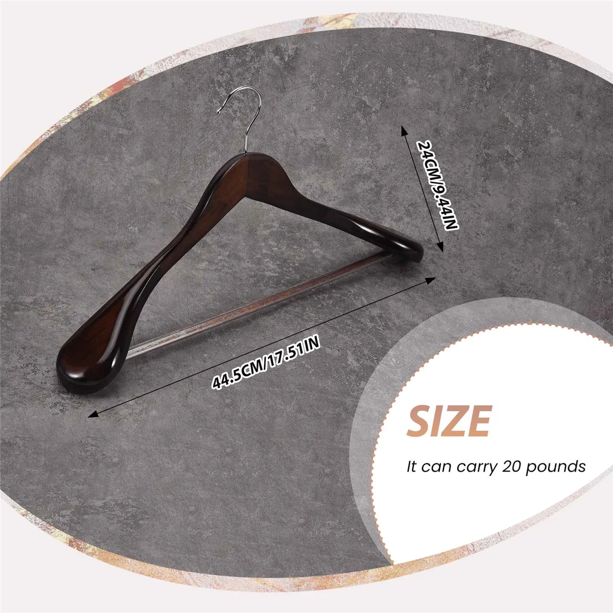 Confezione da 6 grucce in legno a spalla larga con barra per pantaloni antiscivolo - Appendiabiti per abiti in legno massello liscio