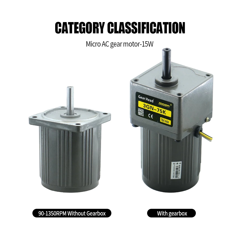 15W Micro AC Motor 110v 220v Single Phase Asynchronous Motor Gear Motor 10mm Motor Shaft+ Speed Controller 5RPM-1350RPM 50/60hz