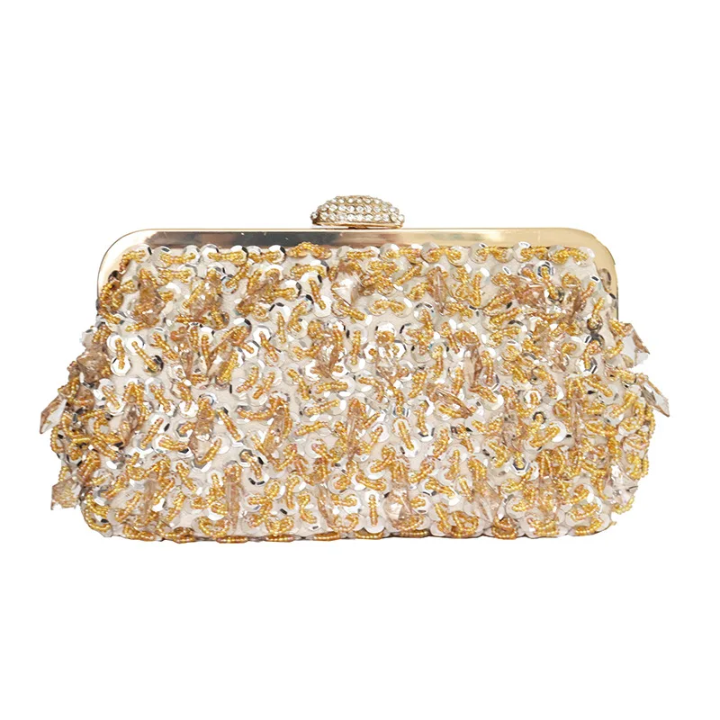 NEW Sequiend Evening Party Bags Women Bead Embroidered Banquet Clutch Purse Chain Shoulder Bags Female Gold Handbags Sac A Main